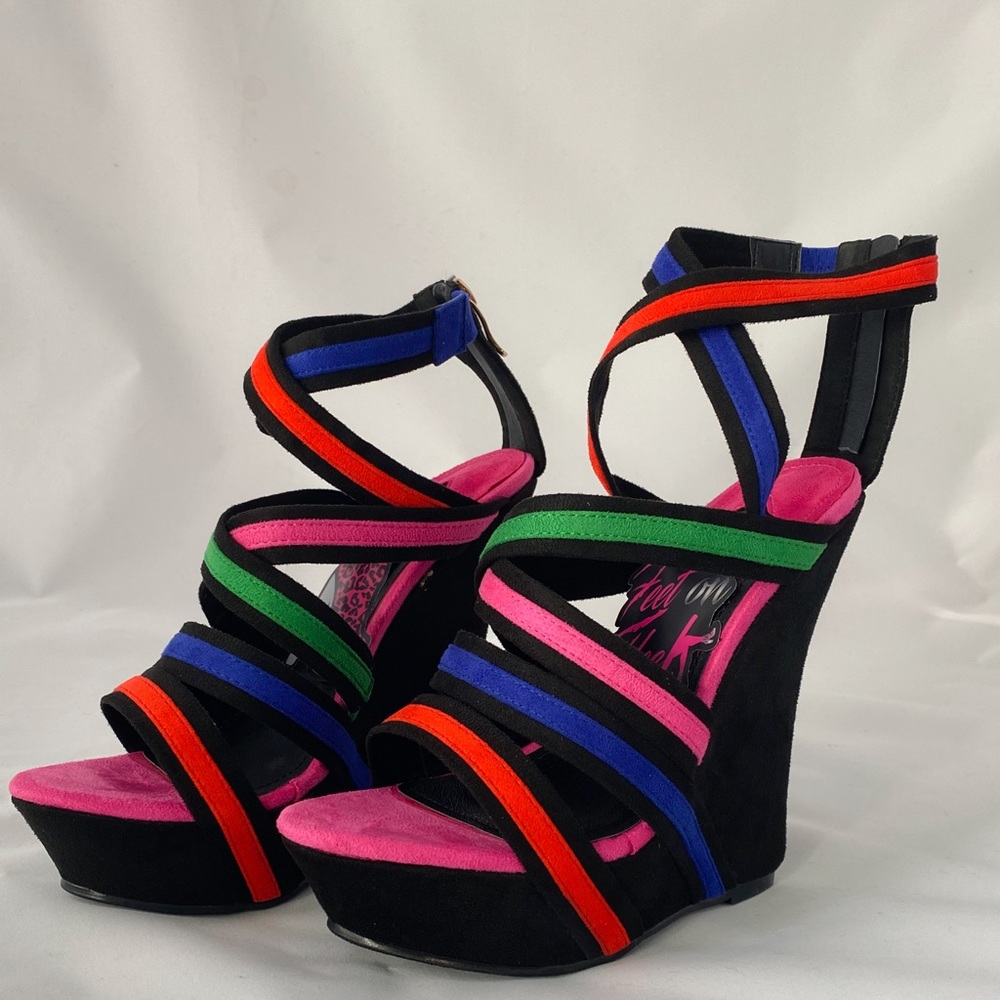 Rainbow - Multi-Colored Strappy Wedge w/ Zip Back and Slip Proof Sole